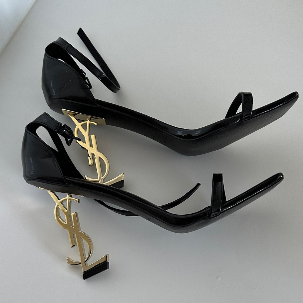 Ysl Saint Laurent Black and Gold Designer Heels